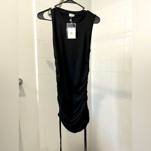 Ribbed Side Cinched Sleeveless Tank Dress Crew Neck Ruched Bodycon Size S